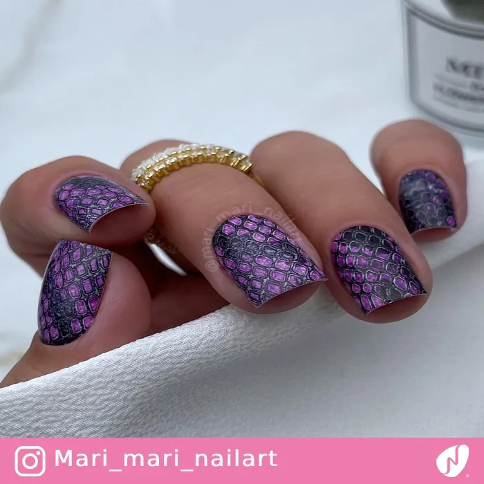 Purple Snakeskin Print Nails